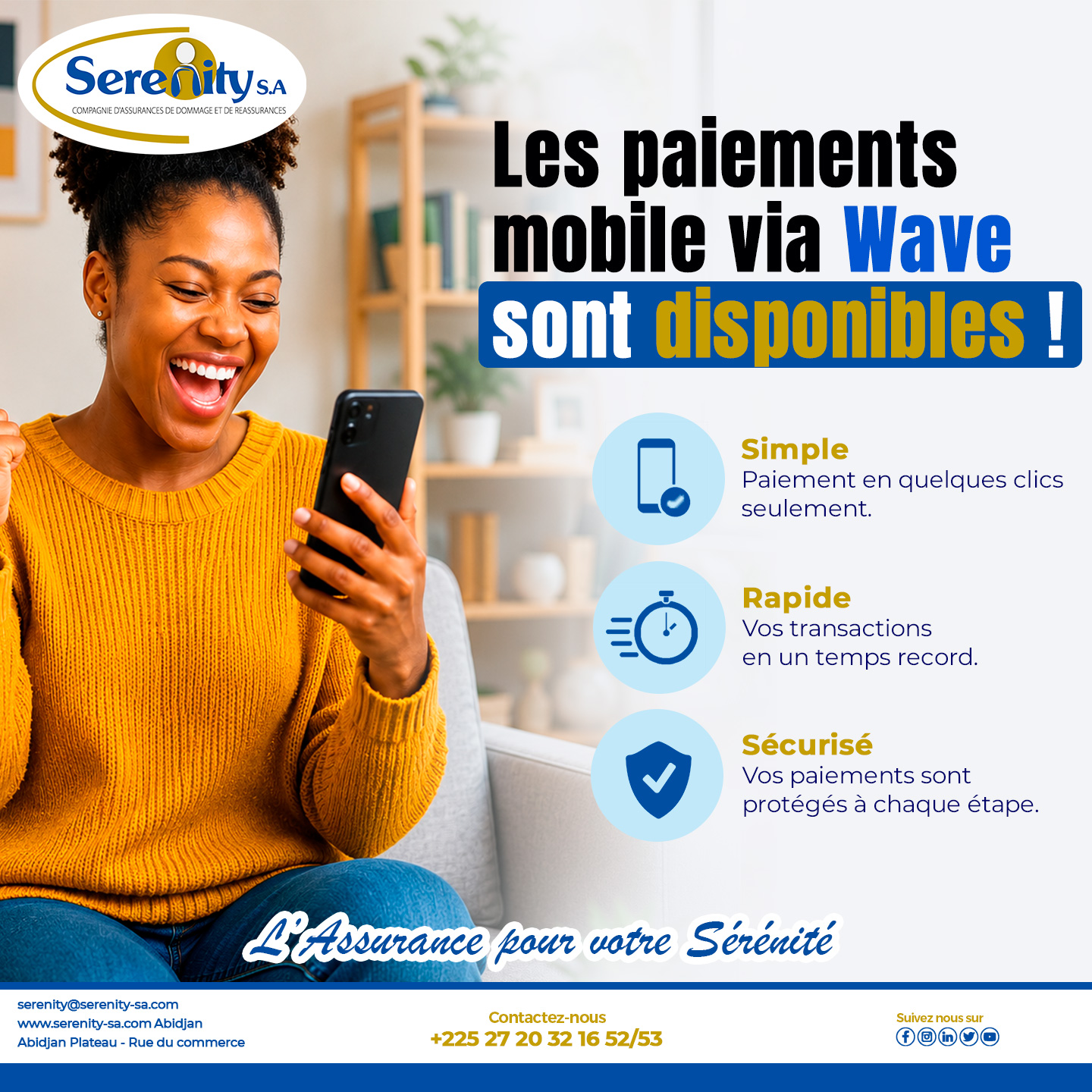 Paiement mobile via Wave disponible chez Serenity SA